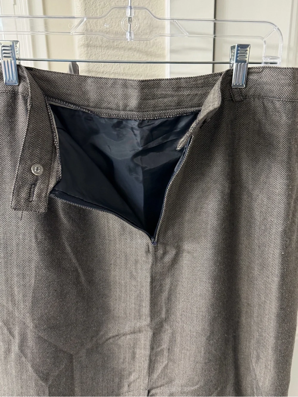 Vintage Rena Rowan Saville Herringbone Lined Pencil Skirt Pockets Dark Academia